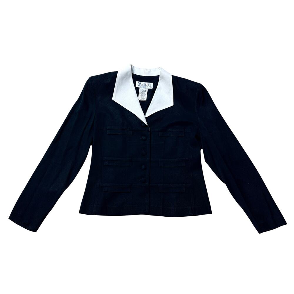 VTG Dani Max Black White Contrast Collar Jacket Women’s Size 6 Tailored Blazer